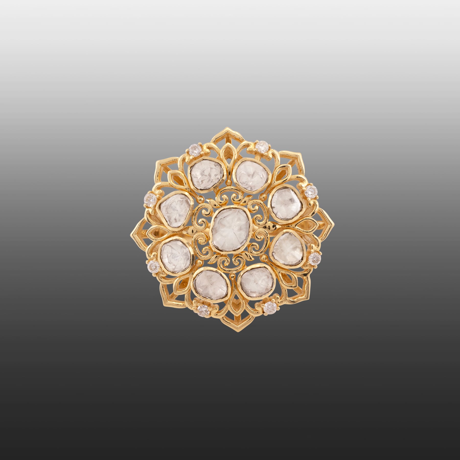 Polki Cluster Ring with Filigree Gold Design